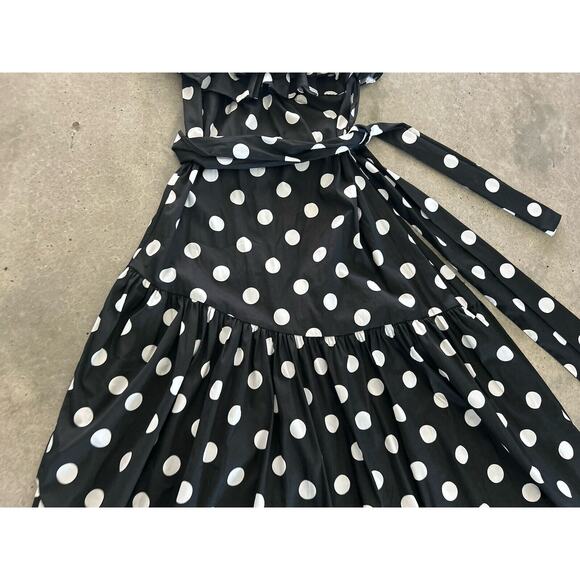 Caroline Constas Rhea Polka Dot One Shoulder Gown Sz M Ruffle Lightweight Belted - Picture 7 of 11